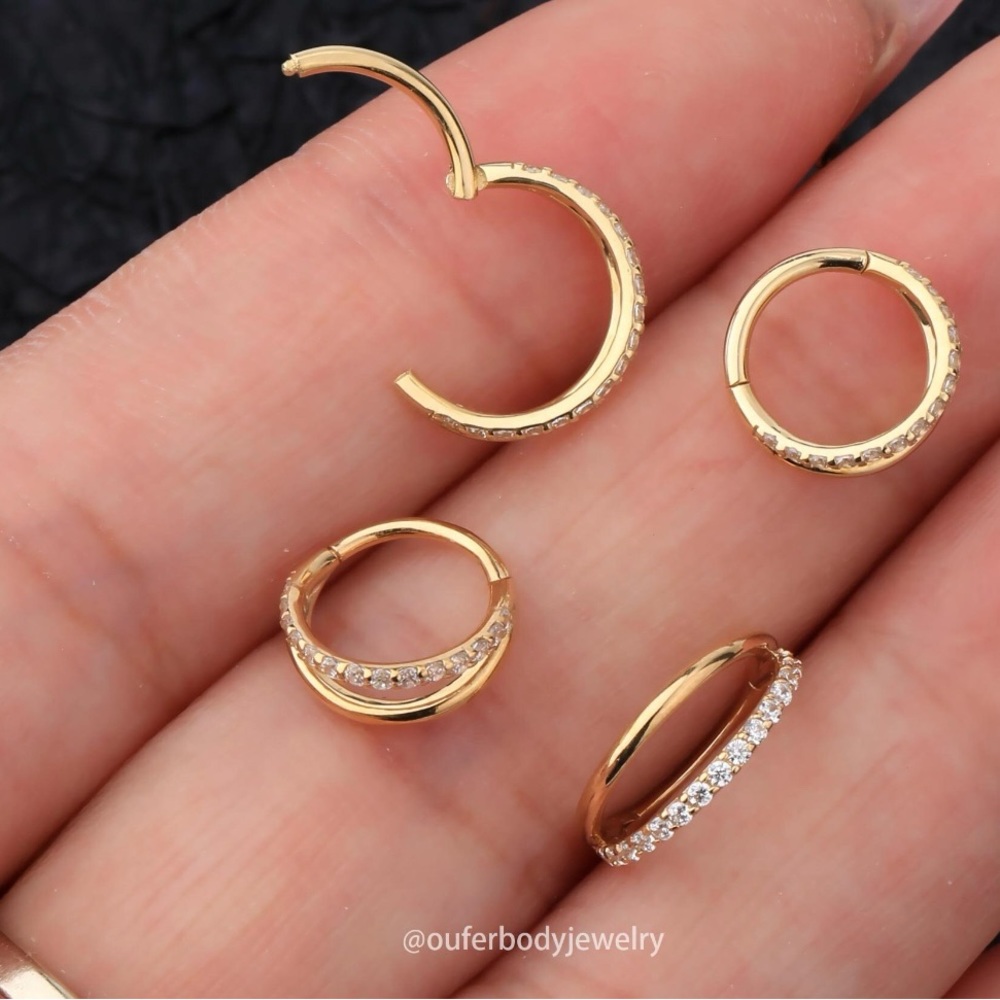 14k Gold double ringed clicker hoop, Custom made by Oufer Jewelry
